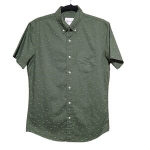 AmericanEagleOutfittersMensGreen Micro Pattern ButtonDownShort SleeveShirtSize S